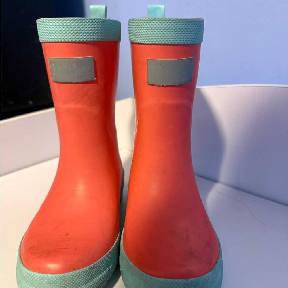 Hatley Coral and Mint Rain Boots